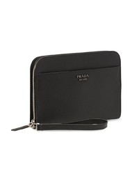 schwarze Leder Clutch Handtasche von Prada