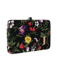 schwarze Leder Clutch mit Blumenmuster von Judith Leiber Couture