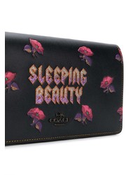 schwarze Leder Clutch mit Blumenmuster von Coach