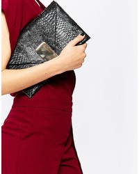 schwarze Leder Clutch mit Schlangenmuster