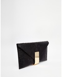 schwarze Leder Clutch mit Schlangenmuster