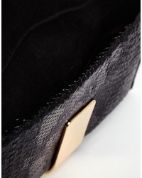 schwarze Leder Clutch mit Schlangenmuster