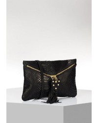 schwarze Leder Clutch mit Schlangenmuster von Usha