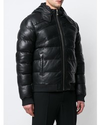 schwarze Leder Daunenjacke von Les Hommes