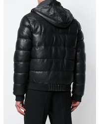 schwarze Leder Daunenjacke von Les Hommes