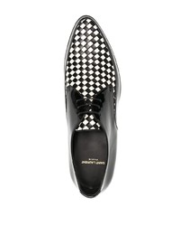 schwarze Leder Derby Schuhe mit Karomuster von Saint Laurent