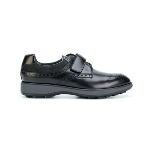 Schwarze Leder Derby Schuhe Von Prada 451 Farfetch Com Lookastic