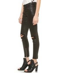 schwarze enge Jeans aus Leder mit Destroyed-Effekten von RtA
