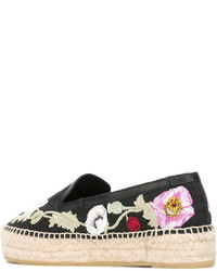 schwarze Leder Espadrilles mit Blumenmuster von Alexander McQueen