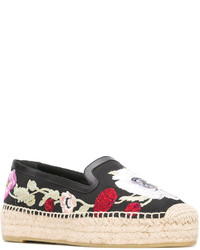 schwarze Leder Espadrilles mit Blumenmuster von Alexander McQueen