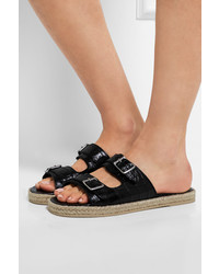 schwarze Leder Espadrilles von Saint Laurent