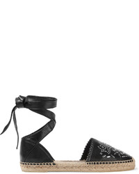 schwarze Leder Espadrilles von Saint Laurent