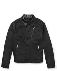 schwarze Leder Jeansjacke von Alexander McQueen