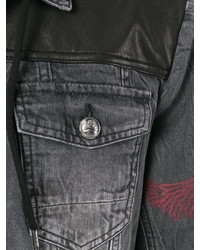 schwarze Leder Jeansjacke von Philipp Plein