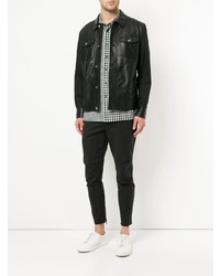 schwarze Leder Jeansjacke von CK Calvin Klein