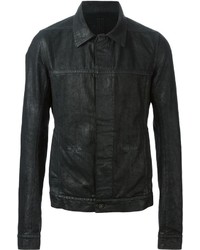 schwarze Leder Jeansjacke von Rick Owens