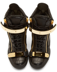 schwarze Leder Keil Turnschuhe von Giuseppe Zanotti