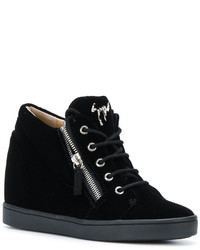 schwarze Leder Keil Turnschuhe von Giuseppe Zanotti Design