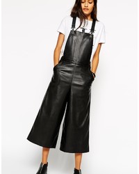 schwarze Leder Latzhose von Asos