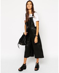 schwarze Leder Latzhose von Asos