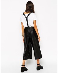 schwarze Leder Latzhose von Asos