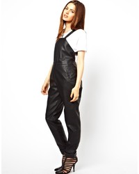 schwarze Leder Latzhose von Asos