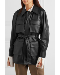 schwarze Leder Militärjacke von Low Classic