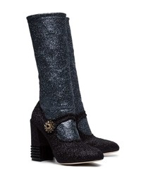 schwarze Leder mittelalte Stiefel von Dolce & Gabbana