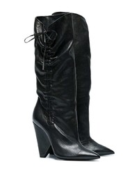 schwarze Leder mittelalte Stiefel von Saint Laurent