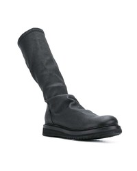 schwarze Leder mittelalte Stiefel von Rick Owens