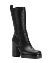 schwarze Leder mittelalte Stiefel von Rick Owens