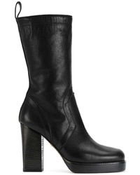 schwarze Leder mittelalte Stiefel von Rick Owens