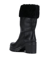 schwarze Leder mittelalte Stiefel von Miu Miu