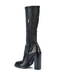 schwarze Leder mittelalte Stiefel von Ann Demeulemeester