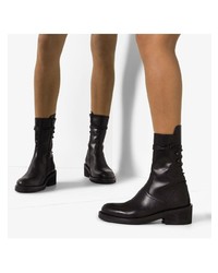 schwarze Leder mittelalte Stiefel von Ann Demeulemeester