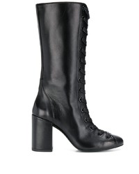 schwarze Leder mittelalte Stiefel von Maison Ernest