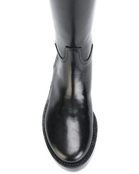 schwarze Leder mittelalte Stiefel von Ann Demeulemeester