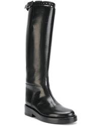 schwarze Leder mittelalte Stiefel von Ann Demeulemeester