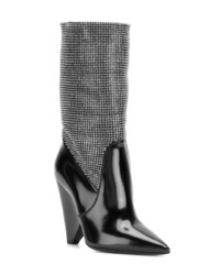 schwarze Leder mittelalte Stiefel von Saint Laurent