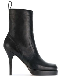 schwarze Leder mittelalte Stiefel von Rick Owens