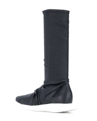 schwarze Leder mittelalte Stiefel von Rick Owens