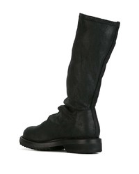 schwarze Leder mittelalte Stiefel von Rick Owens