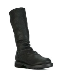 schwarze Leder mittelalte Stiefel von Rick Owens