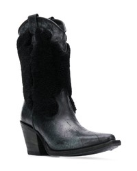 schwarze Leder mittelalte Stiefel von McQ Alexander McQueen