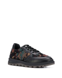 schwarze Leder niedrige Sneakers mit Blumenmuster von Etro