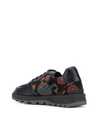 schwarze Leder niedrige Sneakers mit Blumenmuster von Etro