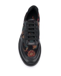 schwarze Leder niedrige Sneakers mit Blumenmuster von Etro