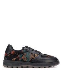 schwarze Leder niedrige Sneakers mit Blumenmuster von Etro