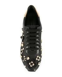 schwarze Leder niedrige Sneakers mit Blumenmuster von Casadei