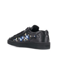 schwarze Leder niedrige Sneakers mit Blumenmuster von Kenzo